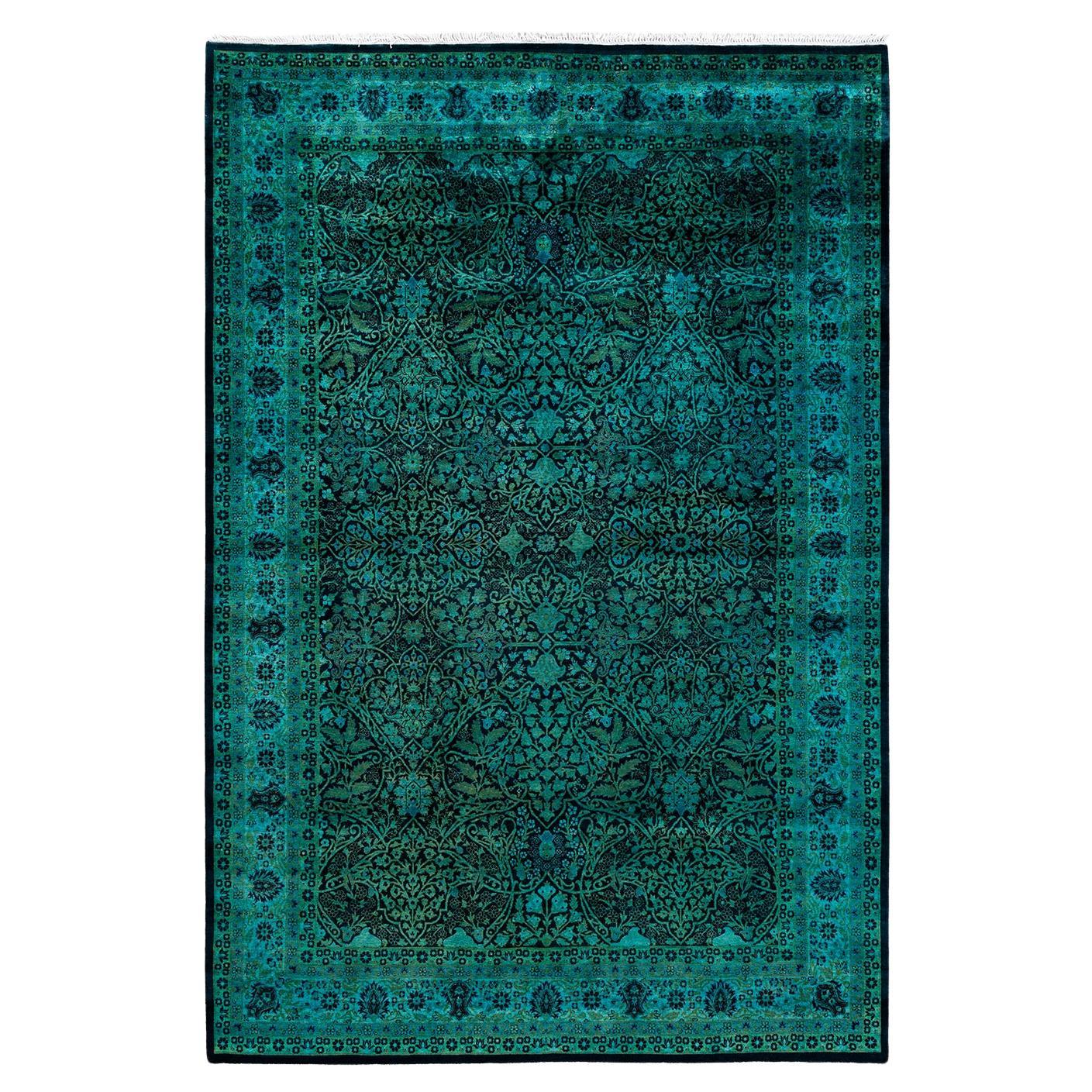 Contemporary Fine Vibrance Hand Knotted Wool Green Area Rug  im Angebot