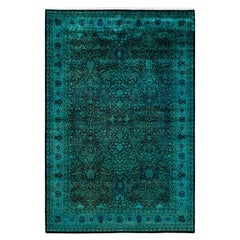 Contemporary Fine Vibrance Hand Knotted Wool Black Area Rug 