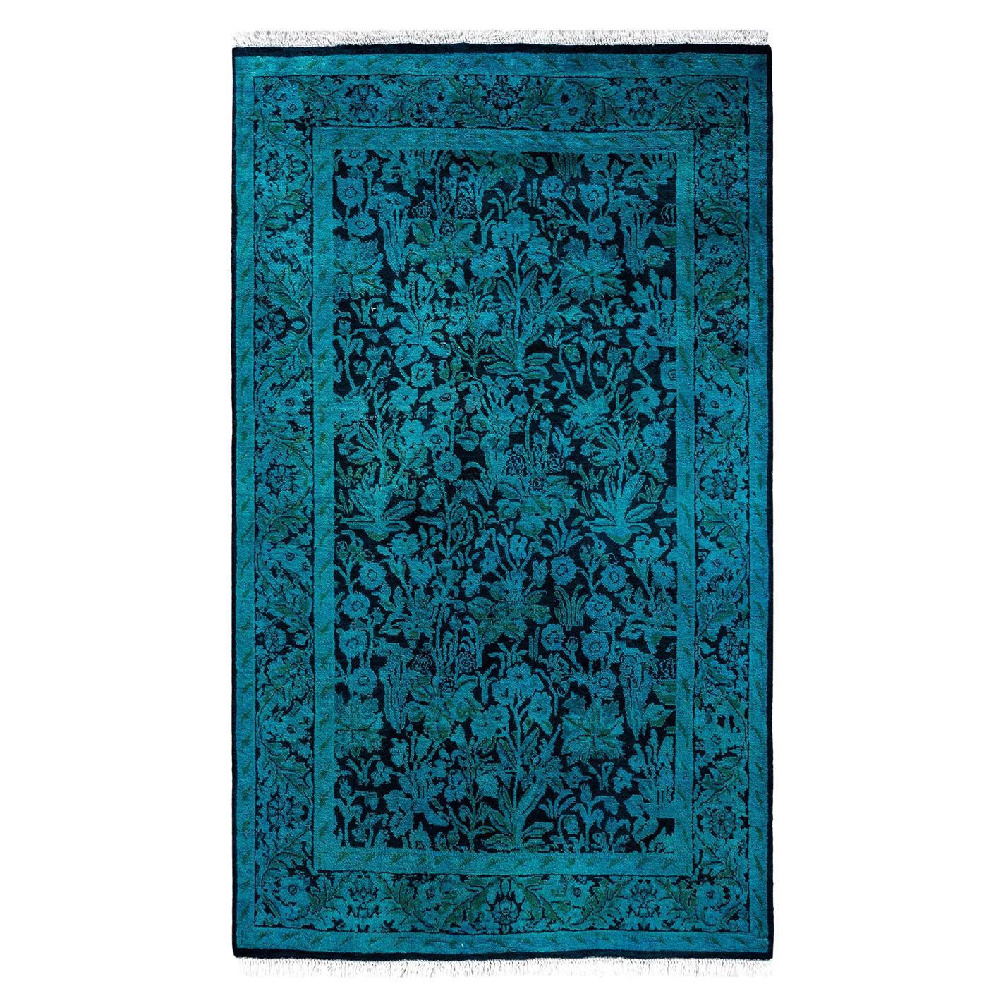 Contemporary Fine Vibrance Hand Knotted Wool Black Area Rug