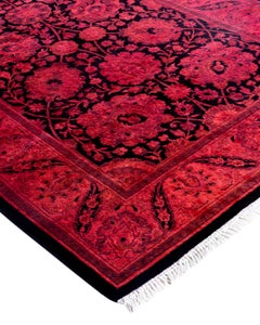 Contemporary Fine Vibrance Hand Knotted Wool Black Runner