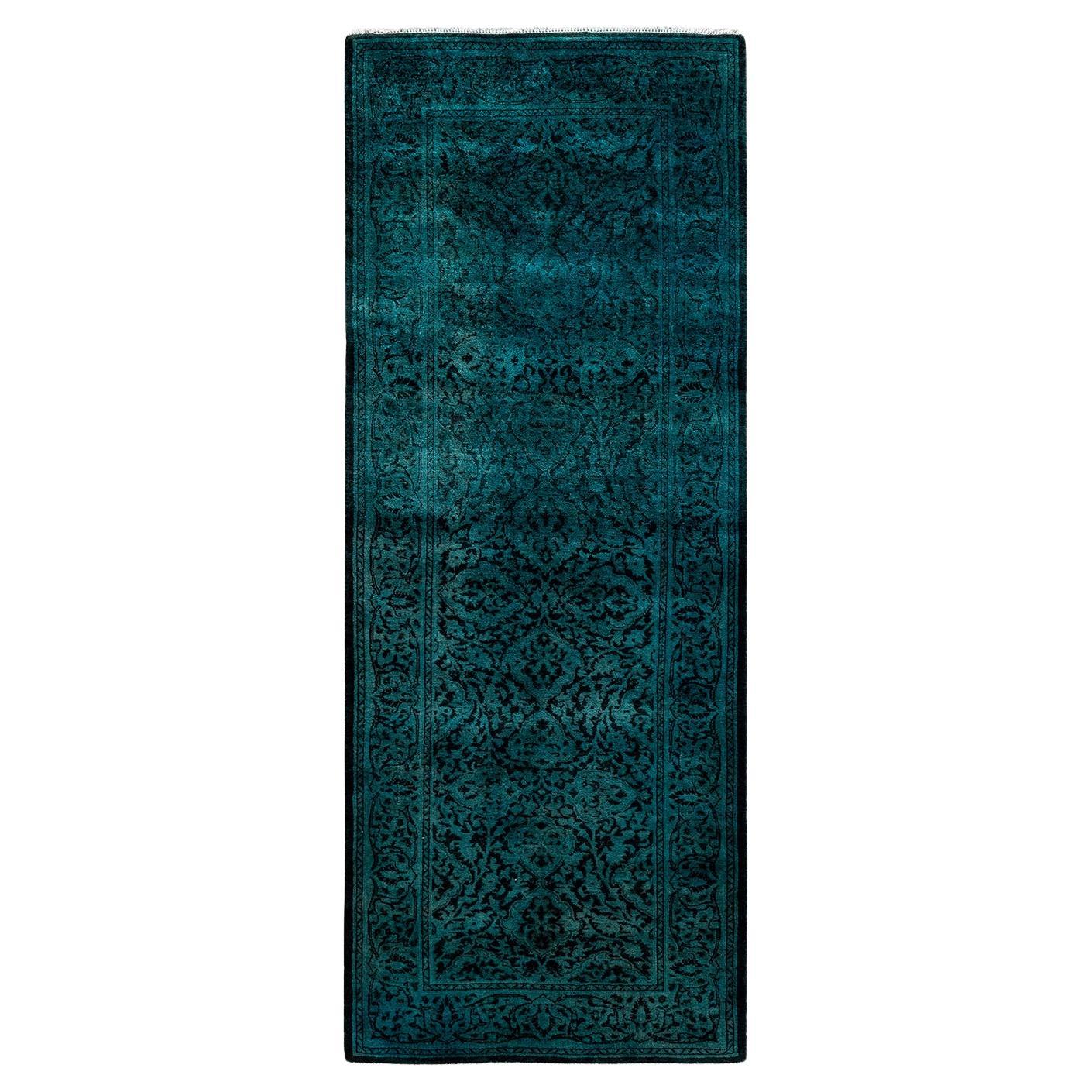 Contemporary Fine Vibrance Hand Knotted Wool Black Runner