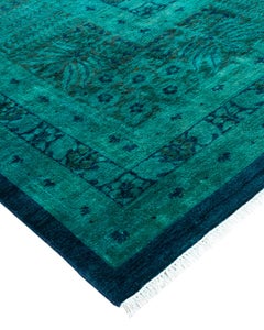 Contemporary Fine Vibrance Hand Knotted Wool Blue Area Rug