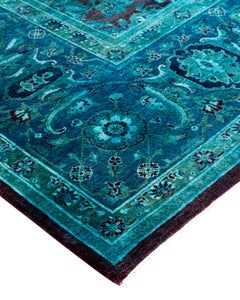 Contemporary Fine Vibrance Hand Knotted Wool Blue Area Rug