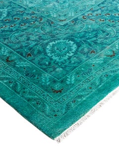 Contemporary Fine Vibrance Hand Knotted Wool Blue Area Rug