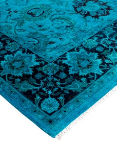 Contemporary Fine Vibrance Hand Knotted Wool Blue Area Rug