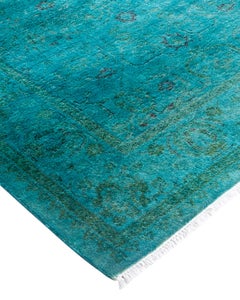 Contemporary Fine Vibrance Hand Knotted Wool Blue Area Rug