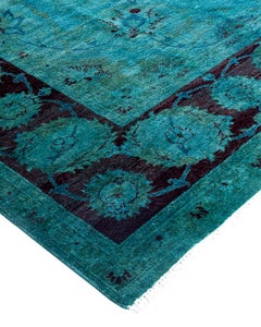 Contemporary Fine Vibrance Hand Knotted Wool Blue Area Rug