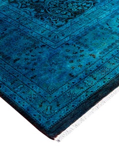 Contemporary Fine Vibrance Hand Knotted Wool Blue Area Rug