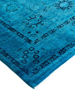 Contemporary Fine Vibrance Hand Knotted Wool Blue Area Rug