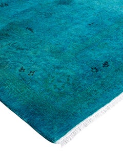 Contemporary Fine Vibrance Hand Knotted Wool Blue Area Rug