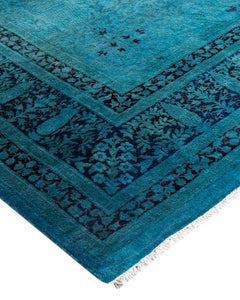 Contemporary Fine Vibrance Hand Knotted Wool Blue Area Rug