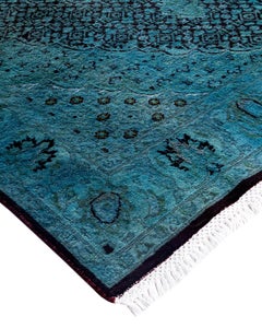 Contemporary Fine Vibrance Hand Knotted Wool Blue Area Rug