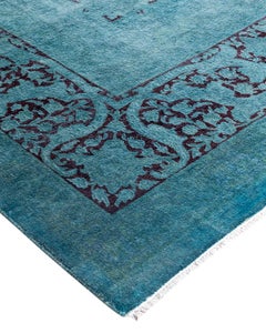 Contemporary Fine Vibrance Hand Knotted Wool Blue Area Rug