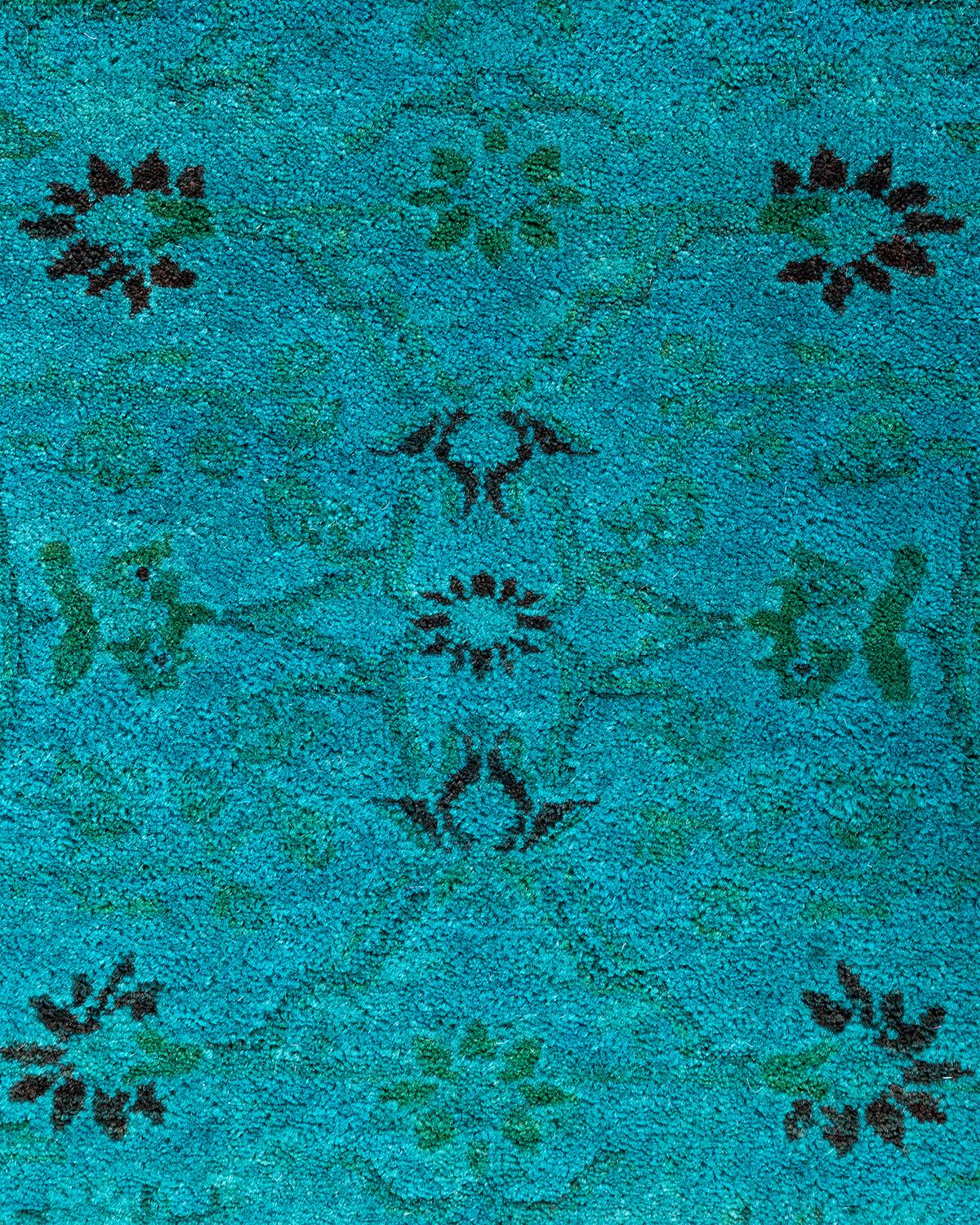 Pakistano Tappeto contemporaneo Fine Vibrance in lana annodata a mano di colore blu in vendita