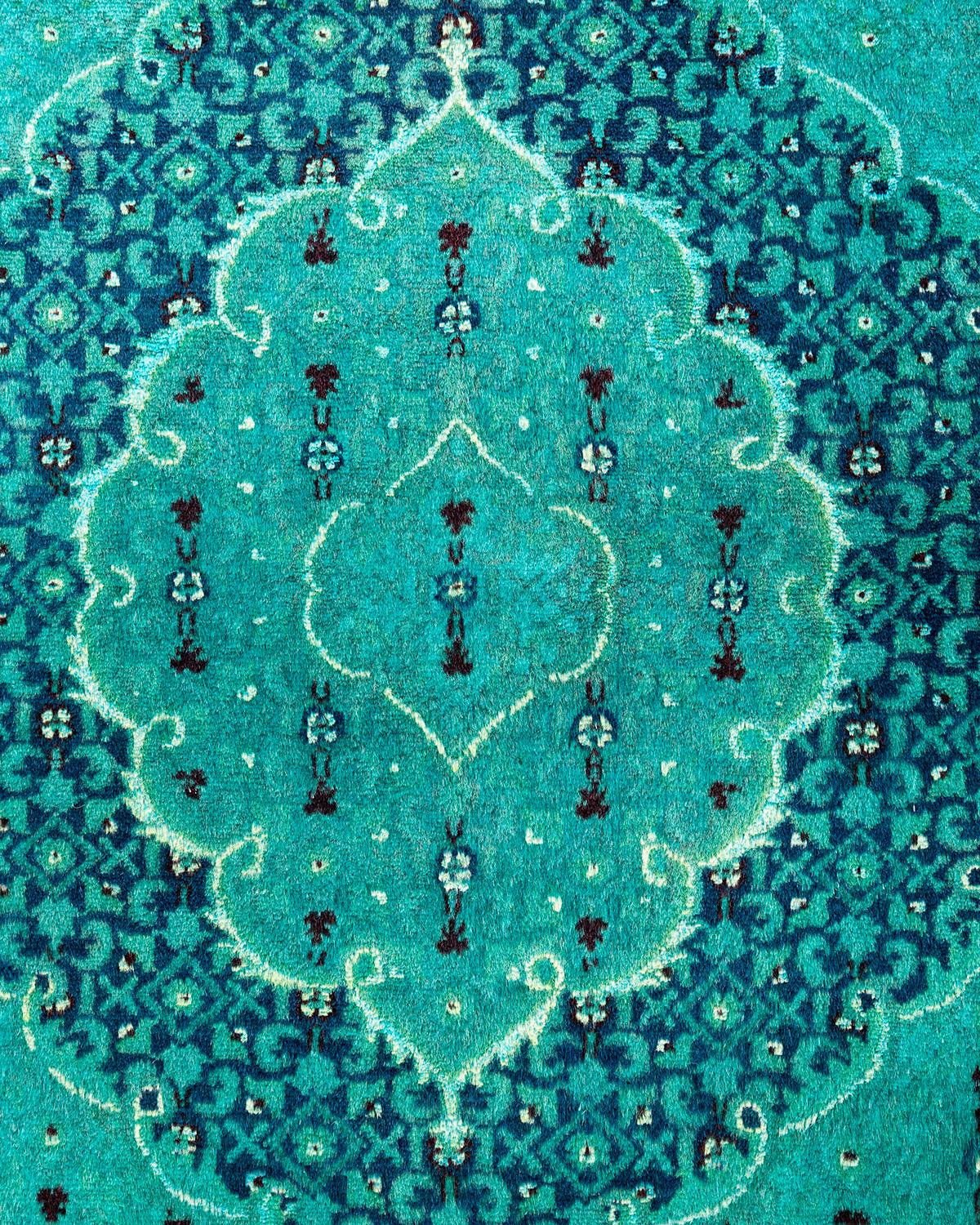 Pakistani Contemporary Fine Vibrance Hand Knotted Wool Blue Area Rug For Sale