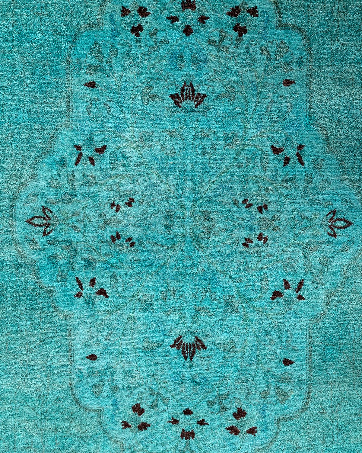 Pakistani Contemporary Fine Vibrance Hand Knotted Wool Blue Area Rug  For Sale