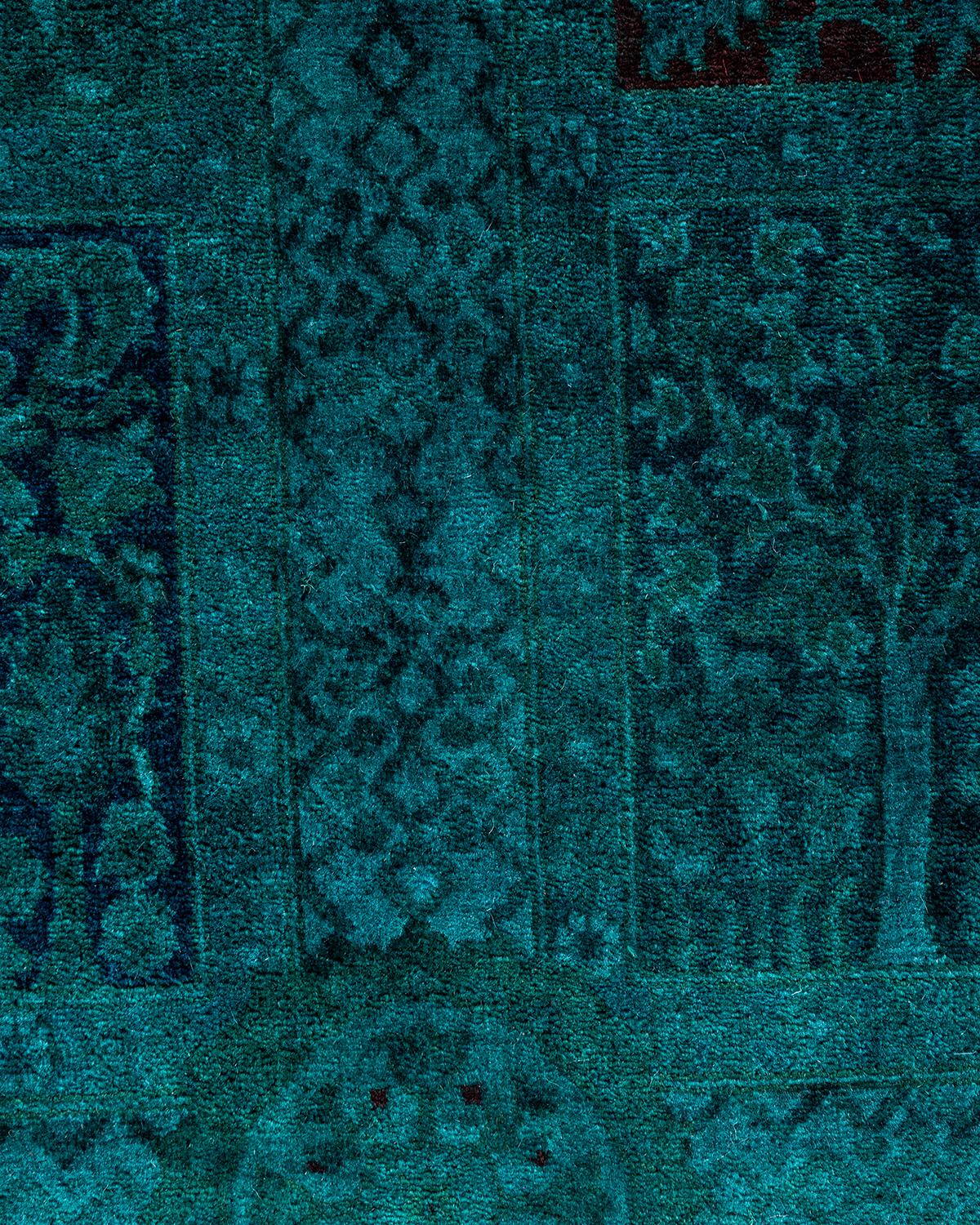 Pakistani Contemporary Fine Vibrance Hand Knotted Wool Blue Area Rug