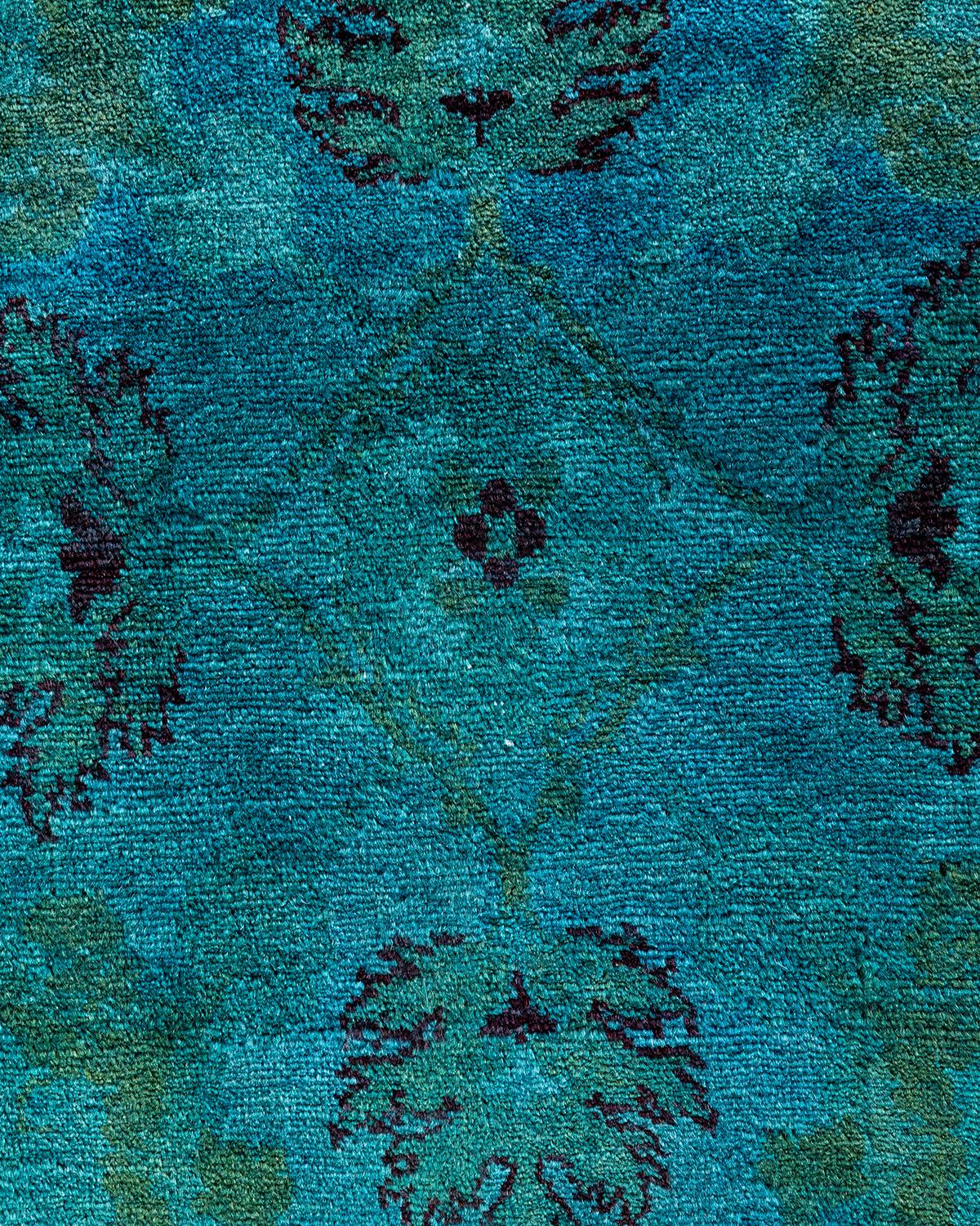 Pakistani Contemporary Fine Vibrance Hand Knotted Wool Blue Area Rug For Sale