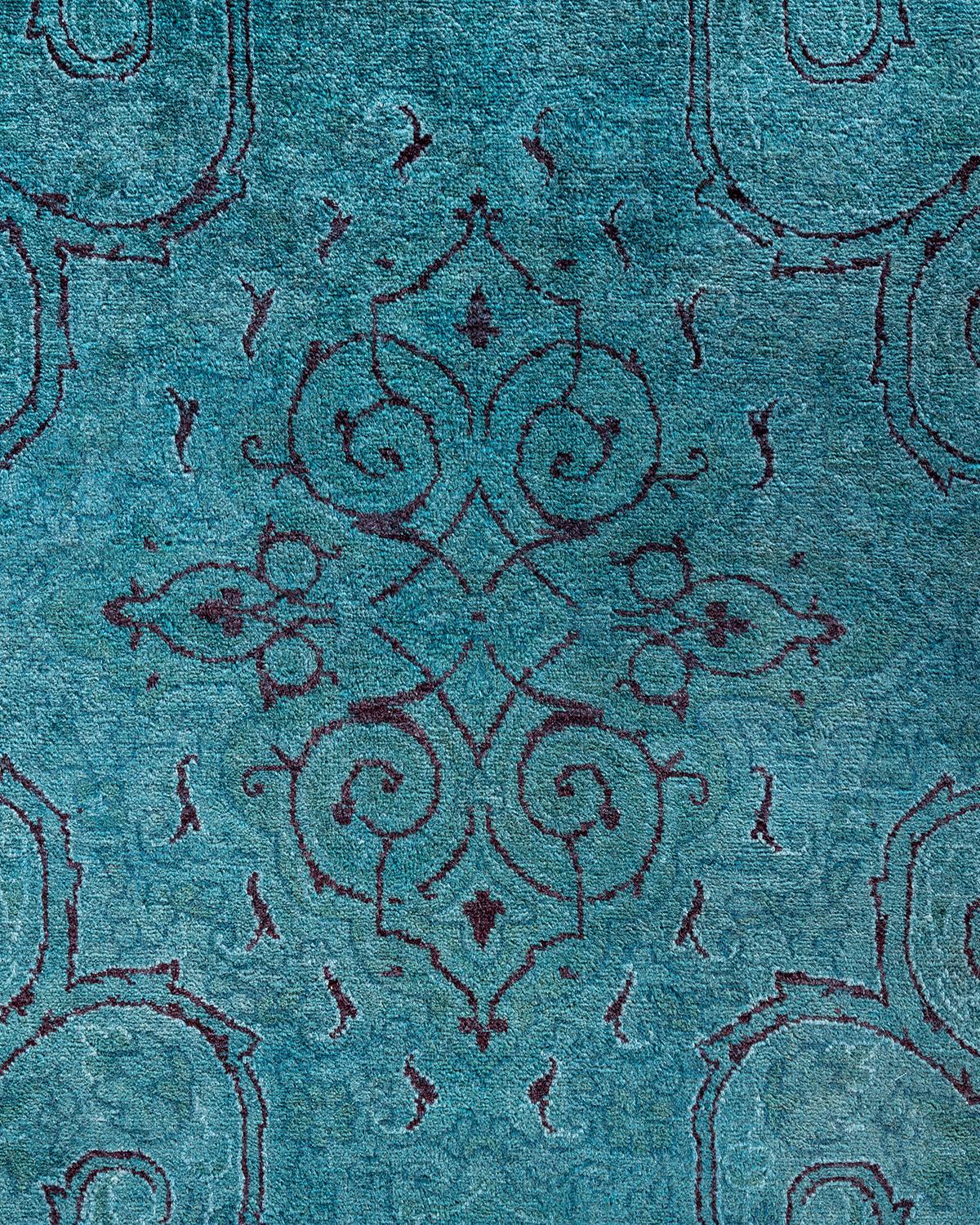 Contemporary Fine Vibrance Hand Knotted Wool Blue Area Rug (Pakistanisch) im Angebot
