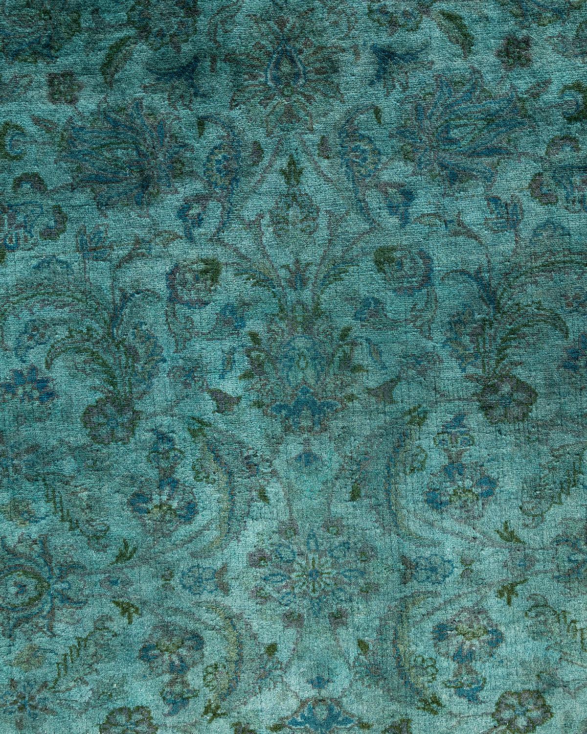 Pakistani Contemporary Fine Vibrance Hand Knotted Wool Blue Area Rug
