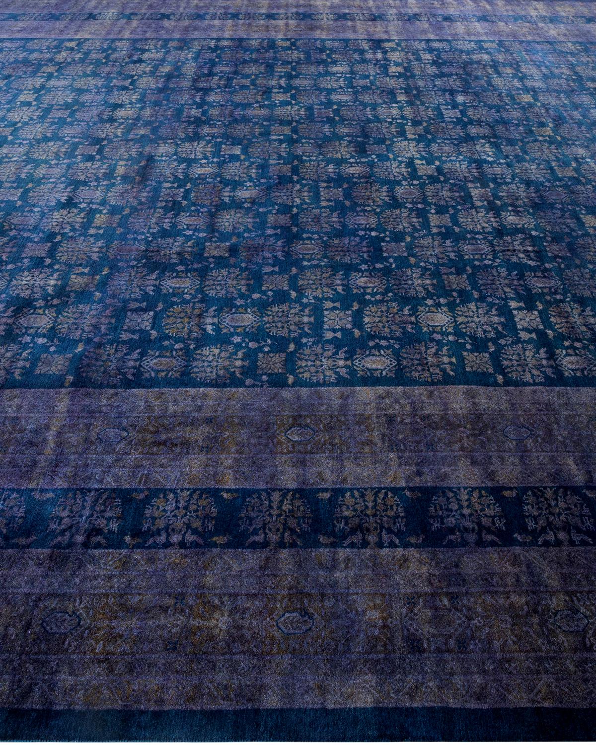 Alfombra contemporánea de lana anudada a mano de color azul vibrante en Nuevo estado para la venta en Norwalk, CT
