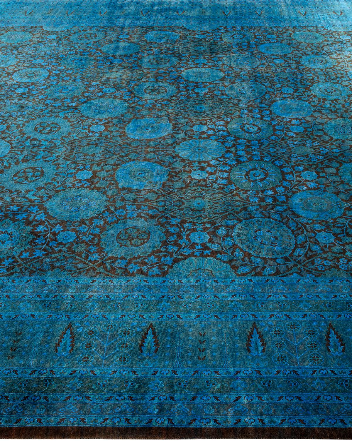 Alfombra contemporánea de lana anudada a mano de color azul vibrante en Nuevo estado para la venta en Norwalk, CT