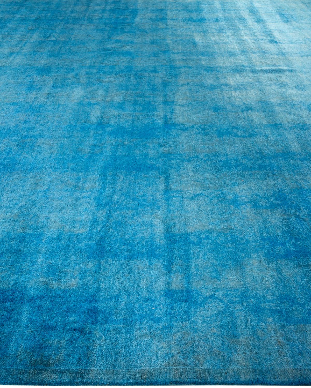 Alfombra contemporánea de lana anudada a mano de color azul vibrante en Nuevo estado para la venta en Norwalk, CT