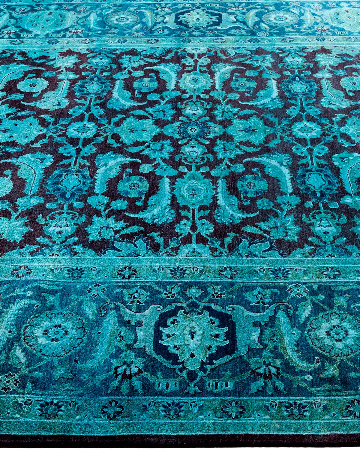 Contemporary Fine Vibrance Hand Knotted Wool Blue Area Rug (Tapis bleu en laine nouée à la main) Neuf - En vente à Norwalk, CT