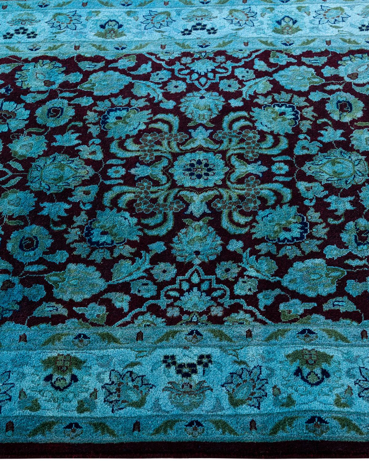 Alfombra contemporánea de lana anudada a mano de color azul vibrante en Nuevo estado para la venta en Norwalk, CT