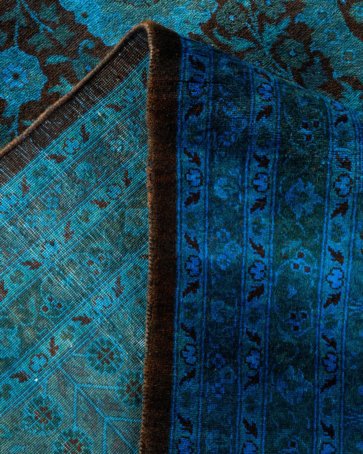 Alfombra contemporánea de lana anudada a mano de color azul vibrante Lana en venta
