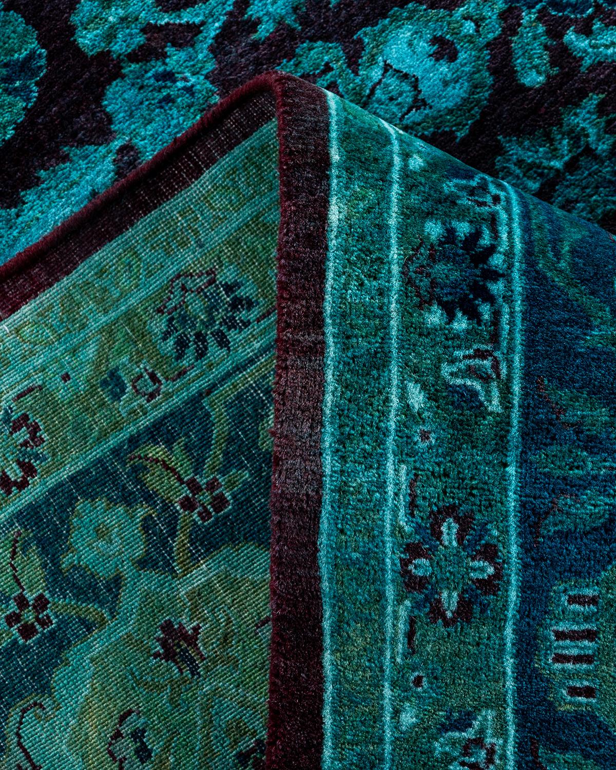Laine Contemporary Fine Vibrance Hand Knotted Wool Blue Area Rug (Tapis bleu en laine nouée à la main) en vente