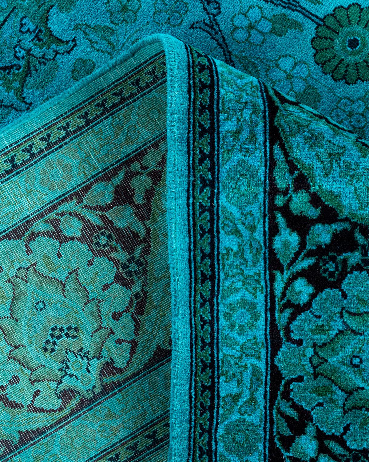 Laine Contemporary Fine Vibrance Hand Knotted Wool Blue Area Rug (Tapis bleu en laine nouée à la main) en vente