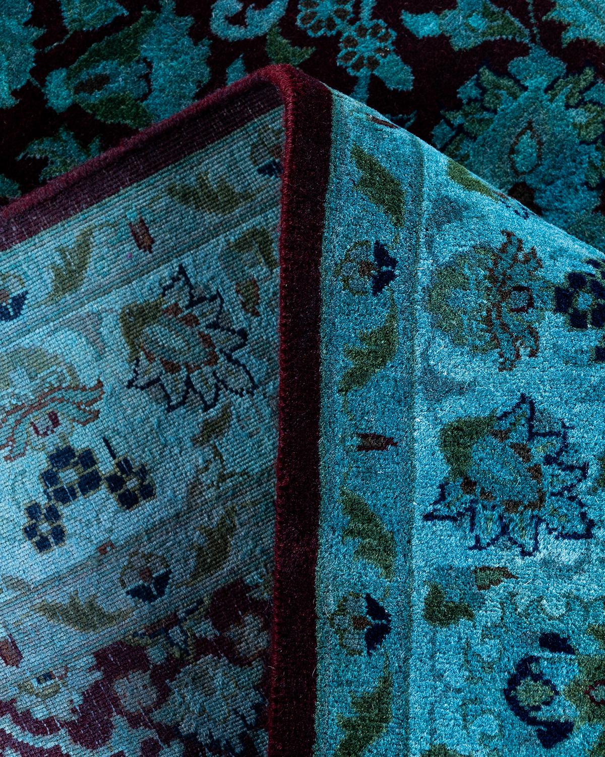 Alfombra contemporánea de lana anudada a mano de color azul vibrante Lana en venta