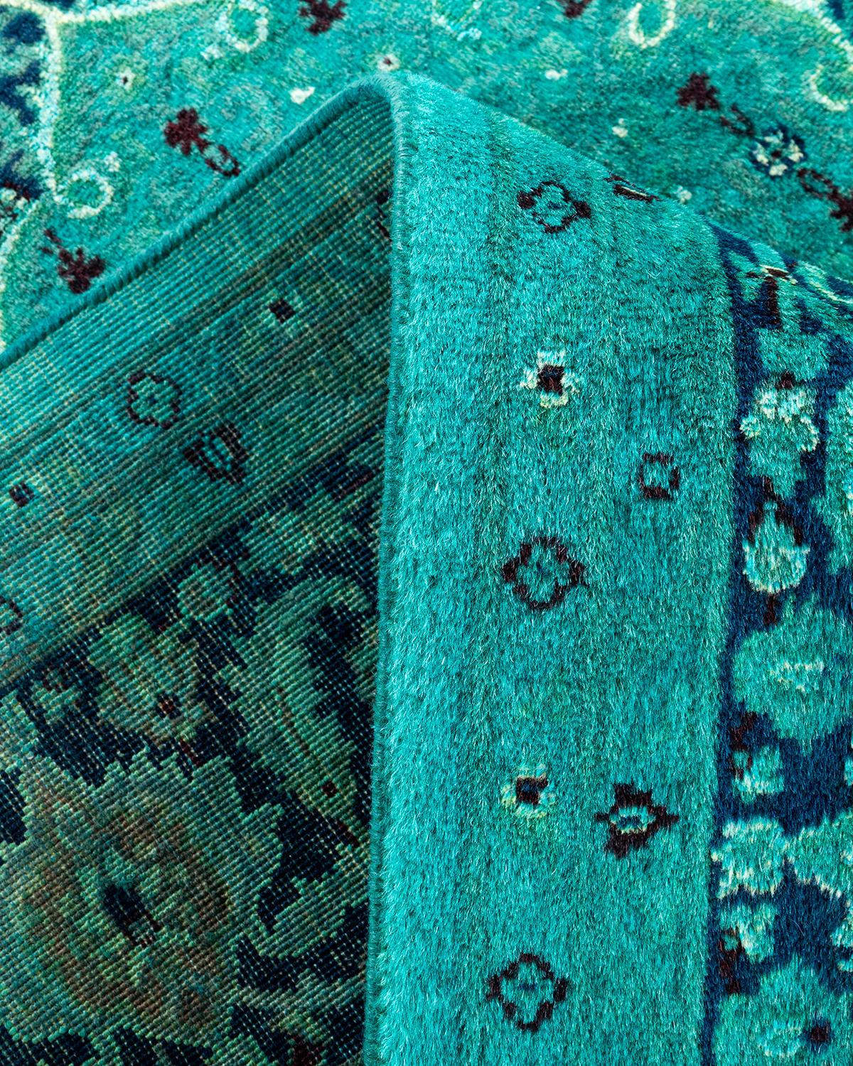 Contemporary Fine Vibrance Hand Knotted Wool Blue Area Rug For Sale 2