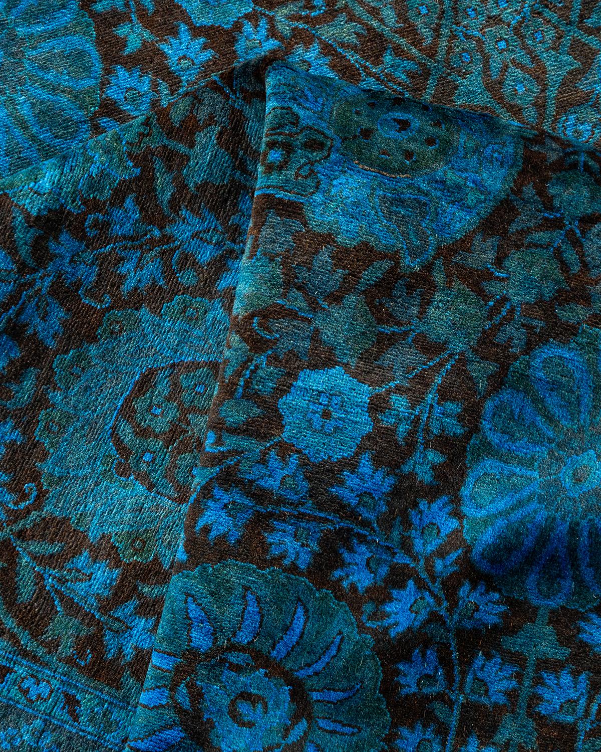 Alfombra contemporánea de lana anudada a mano de color azul vibrante en venta 1