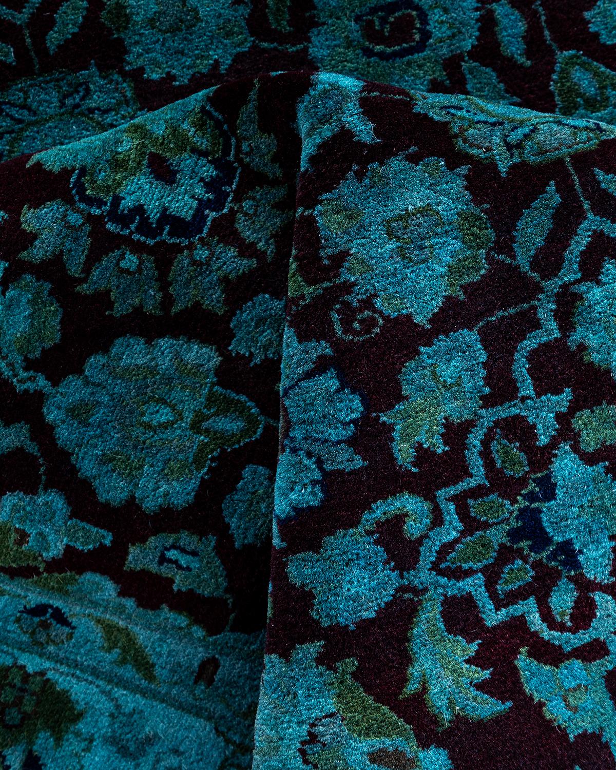 Alfombra contemporánea de lana anudada a mano de color azul vibrante en venta 1
