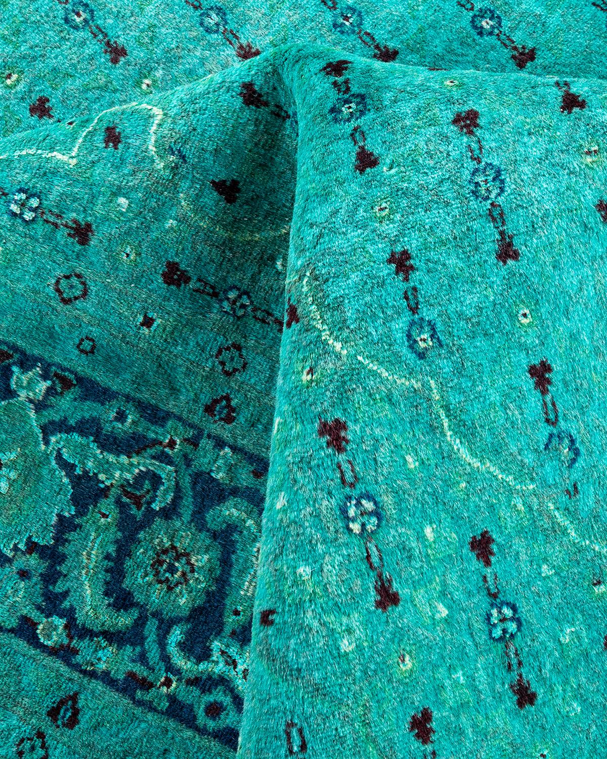 Contemporary Fine Vibrance Hand Knotted Wool Blue Area Rug For Sale 3