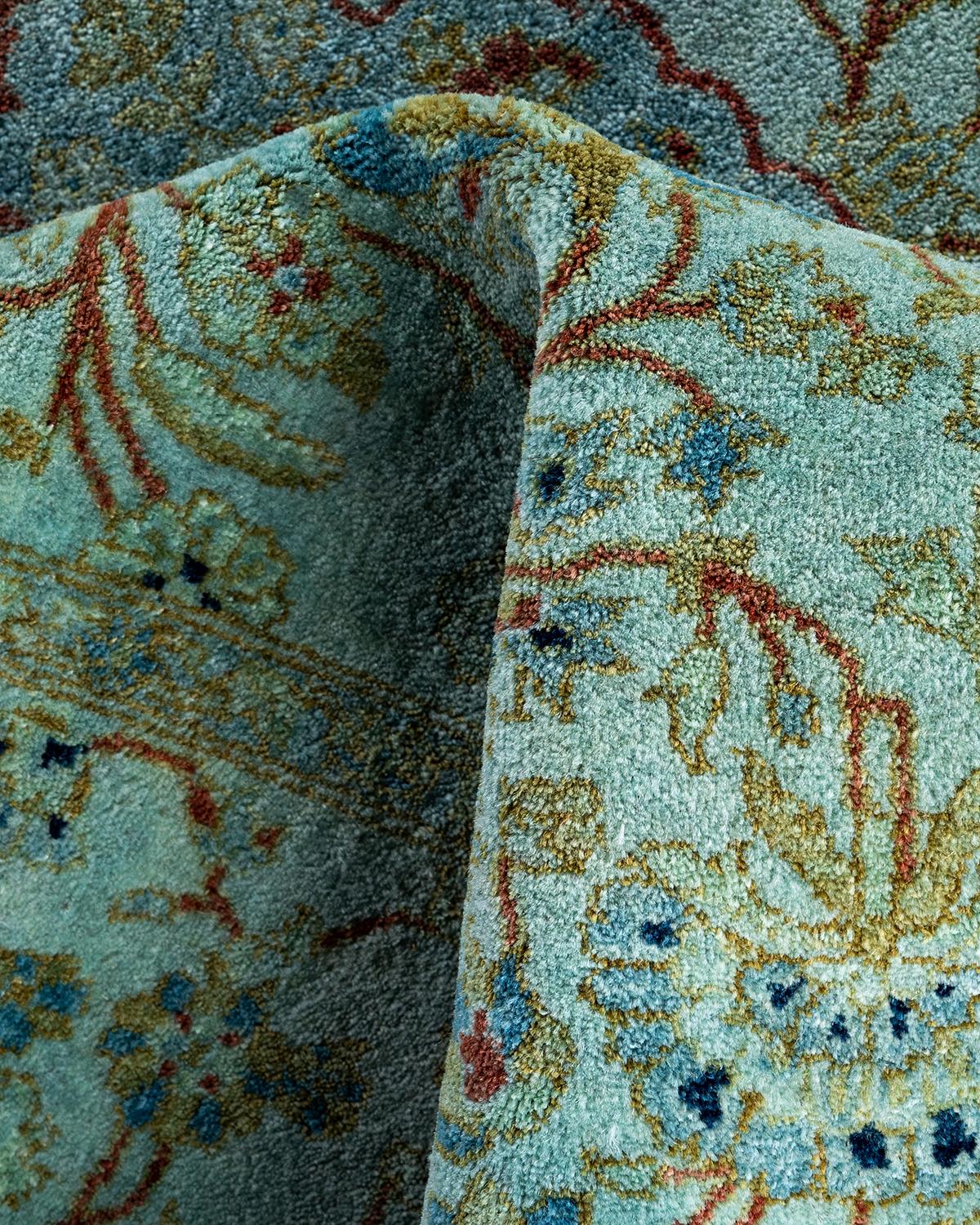 Contemporary Fine Vibrance Hand Knotted Wool Blue Area Rug (Tapis bleu en laine nouée à la main) en vente 1