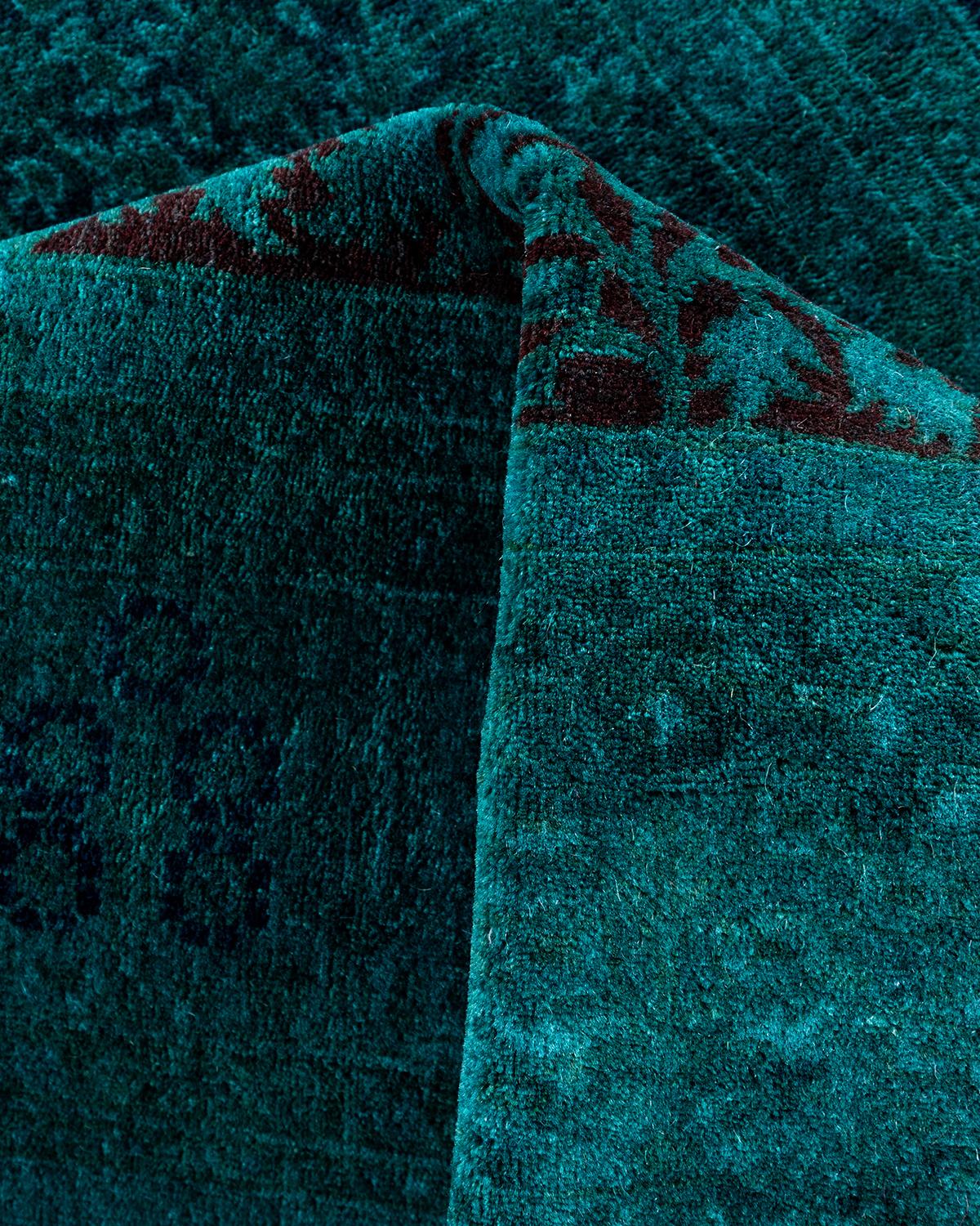 Contemporary Fine Vibrance Hand Knotted Wool Blue Area Rug 3