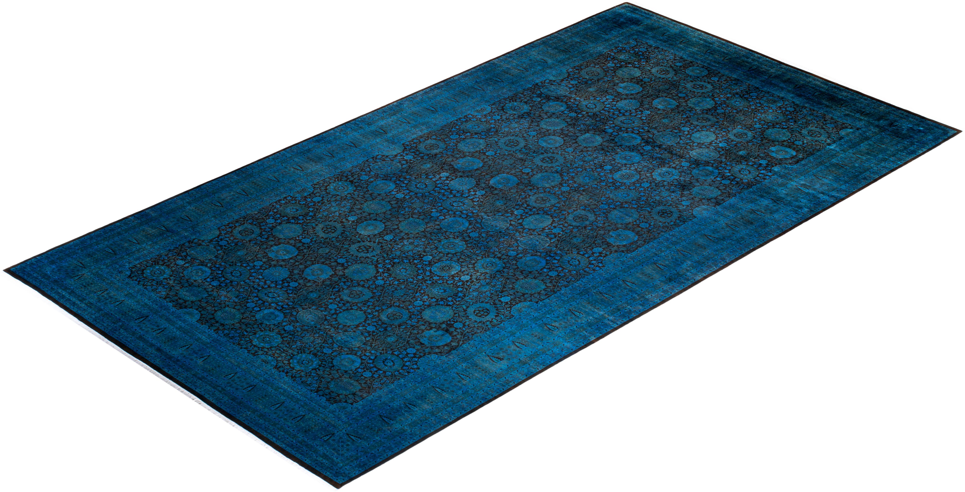 Alfombra contemporánea de lana anudada a mano de color azul vibrante en venta 2