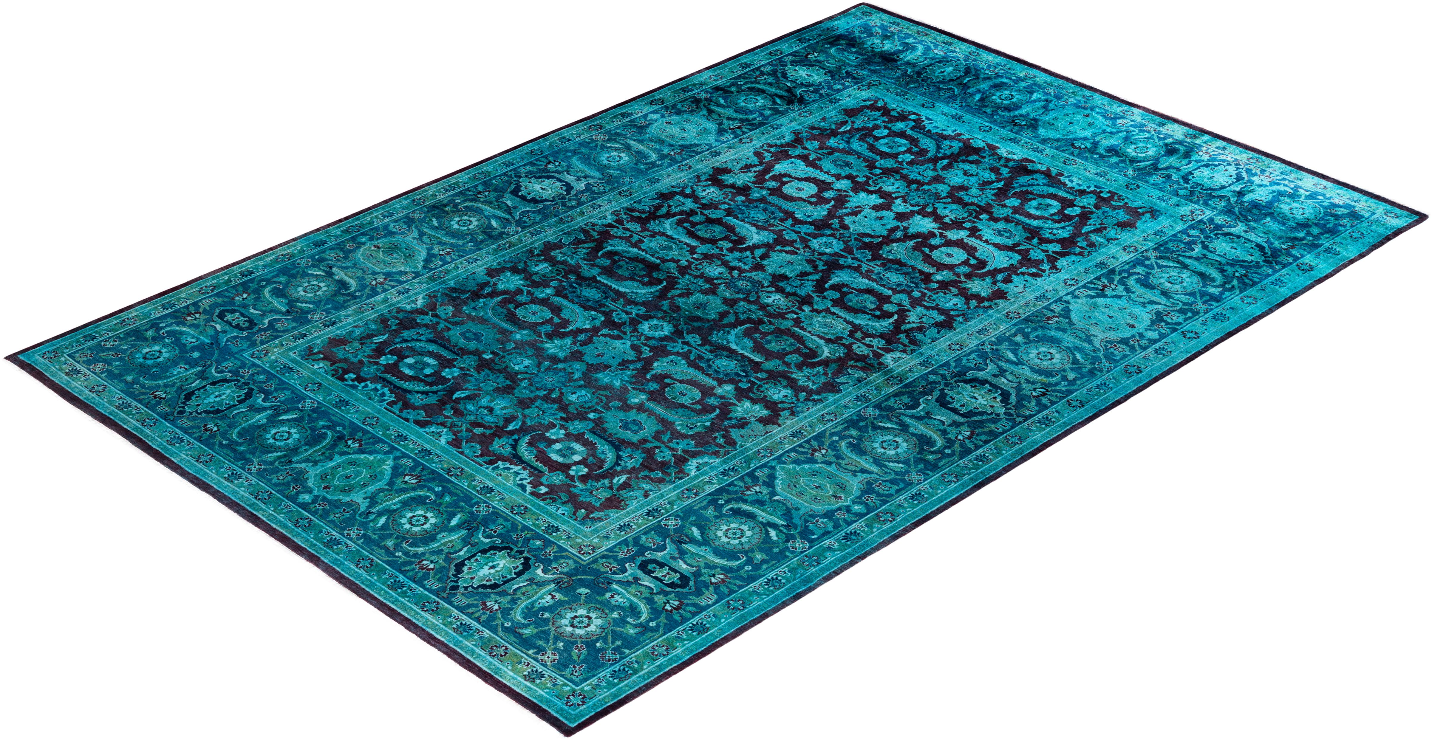Contemporary Fine Vibrance Hand Knotted Wool Blue Area Rug (Tapis bleu en laine nouée à la main) en vente 2