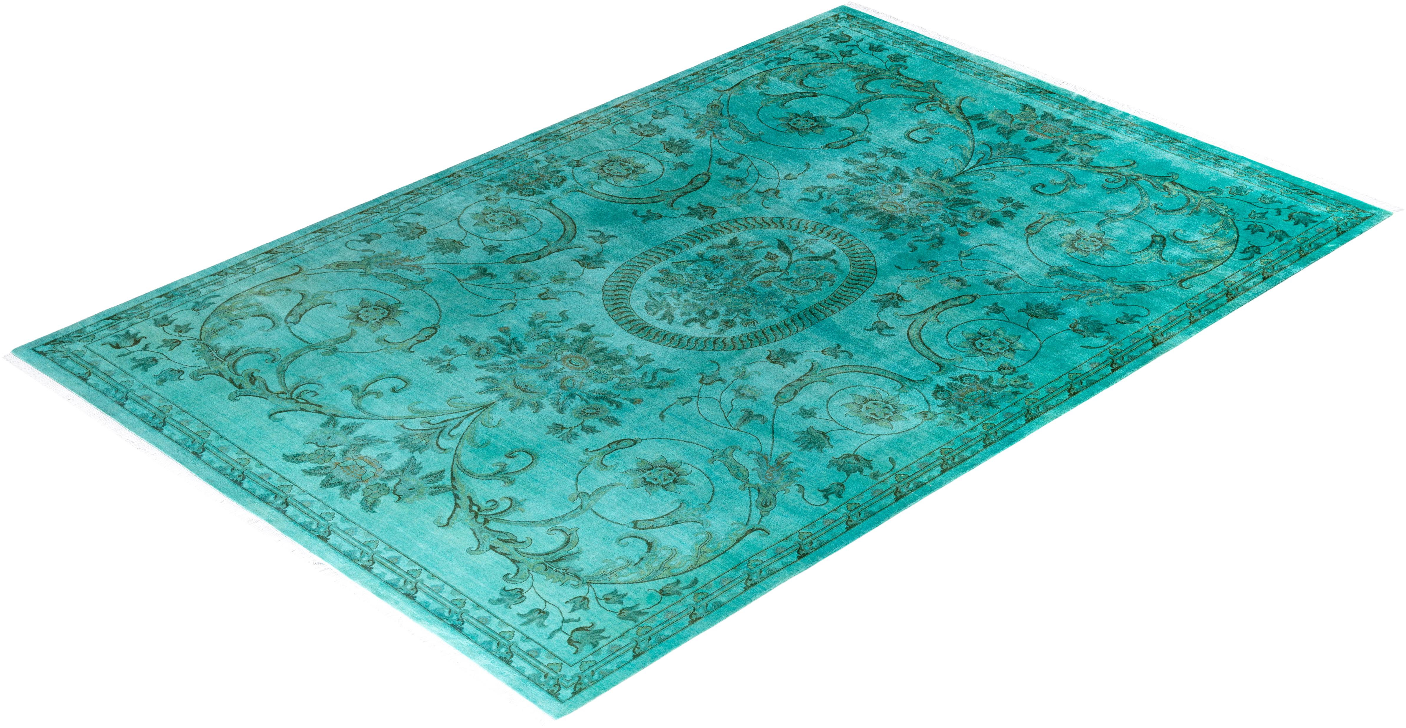 Alfombra contemporánea de lana anudada a mano de color azul vibrante en venta 2