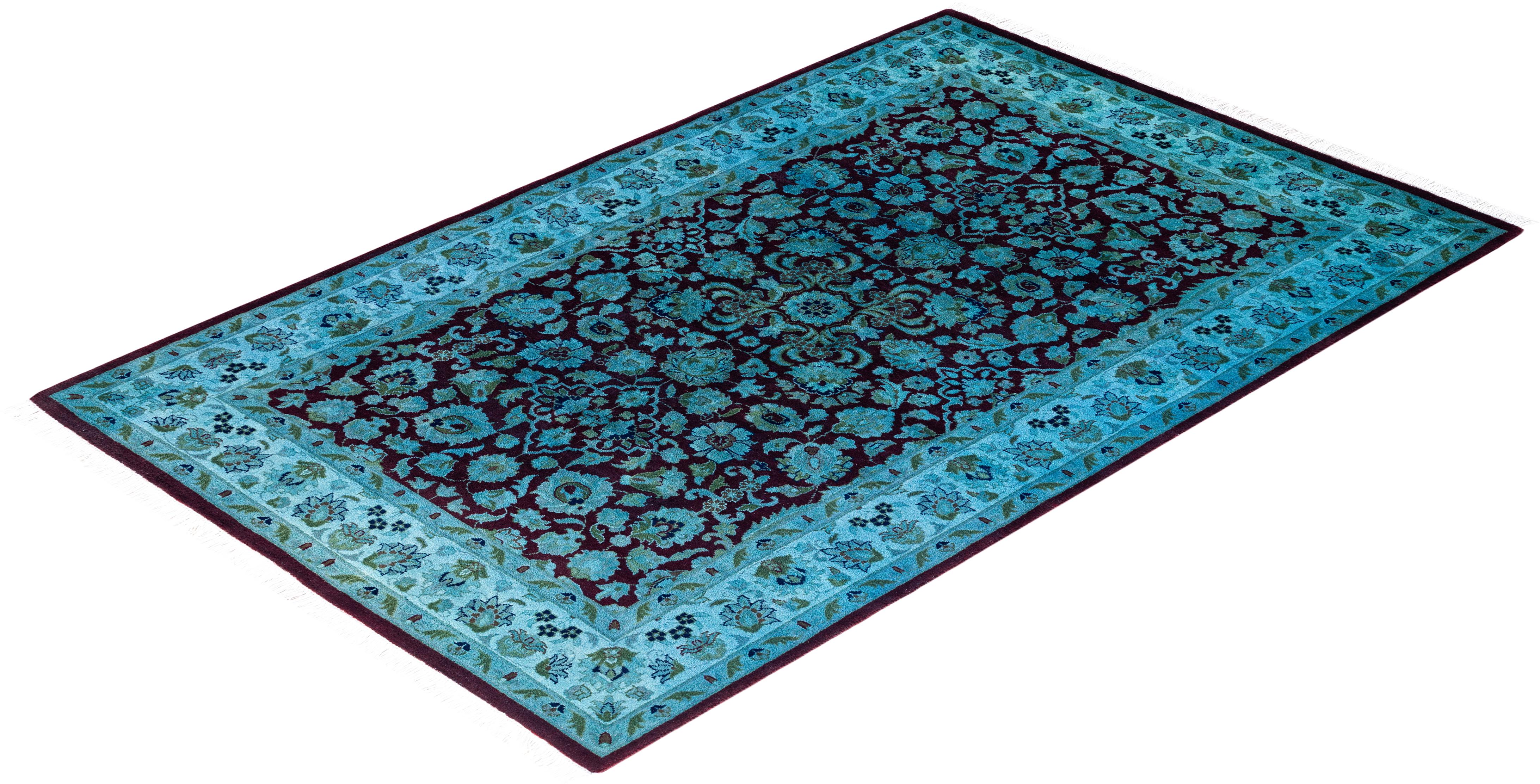 Alfombra contemporánea de lana anudada a mano de color azul vibrante en venta 2