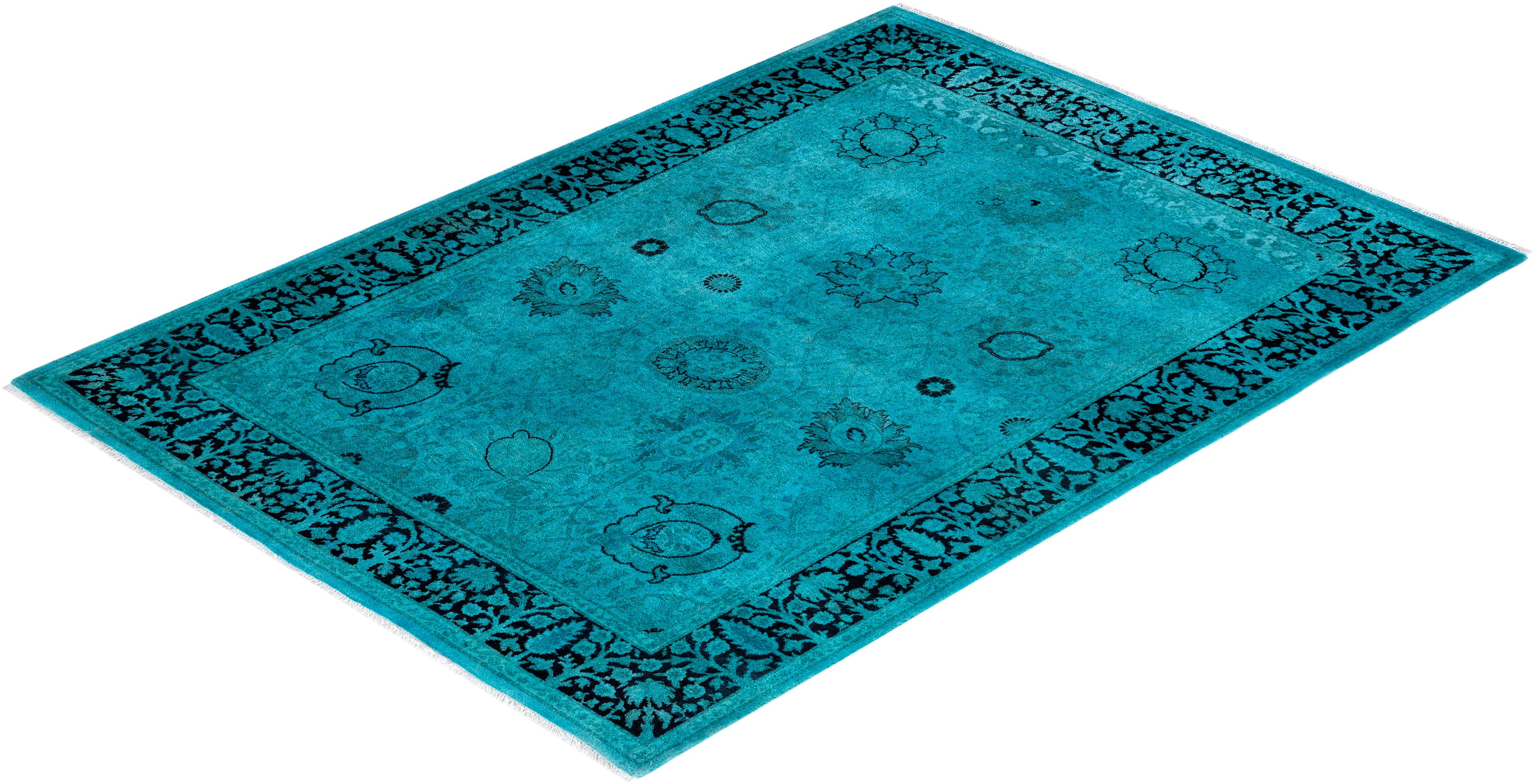 Contemporary Fine Vibrance Hand Knotted Wool Blue Area Rug (Tapis bleu en laine nouée à la main) en vente 2