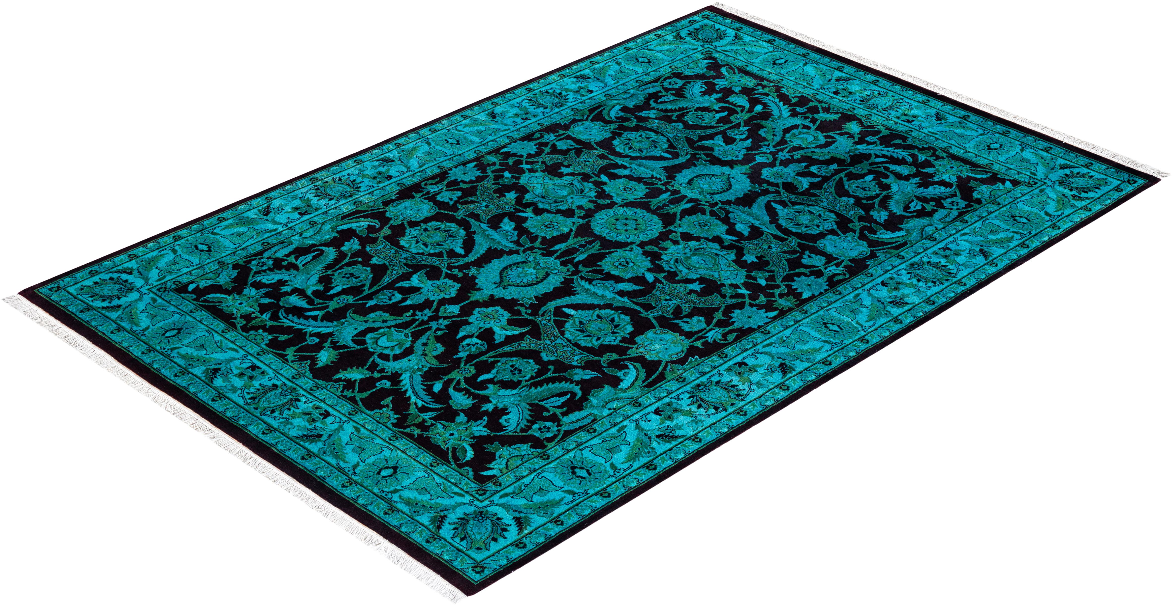 Contemporary Fine Vibrance Hand Knotted Wool Blue Area Rug  im Angebot 2