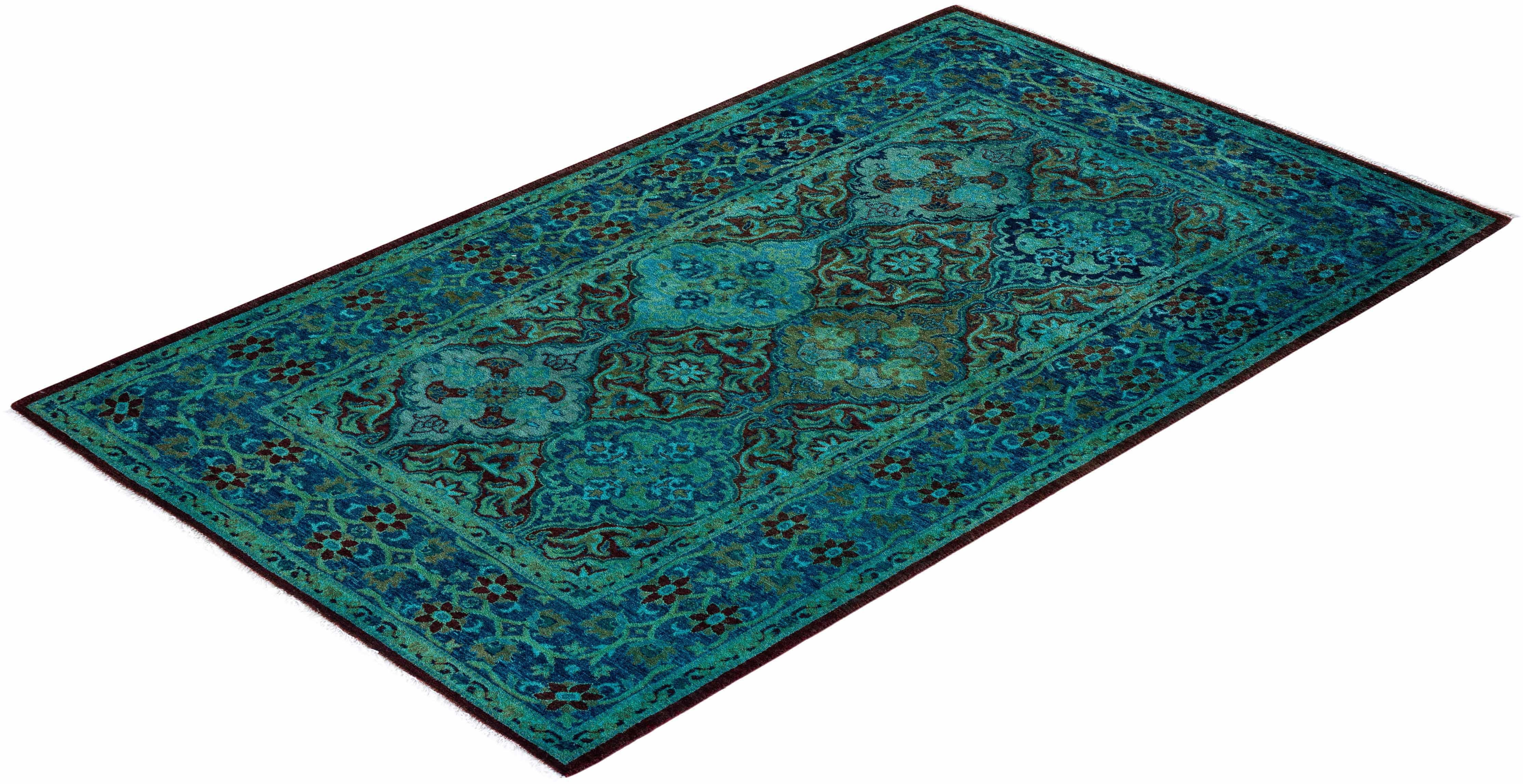 Contemporary Fine Vibrance Hand Knotted Wool Blue Area Rug  im Angebot 2