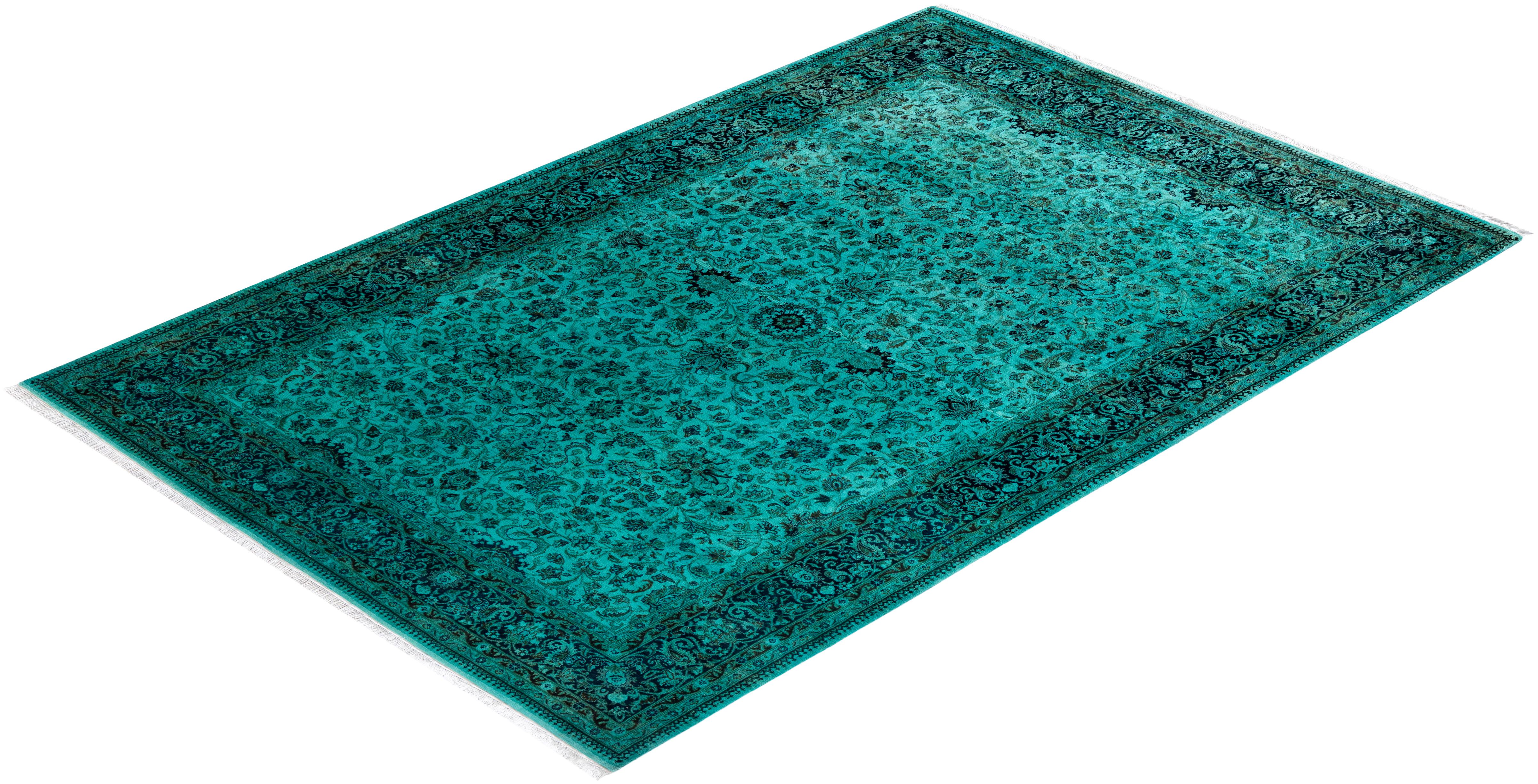 Alfombra contemporánea de lana anudada a mano de color azul vibrante en venta 2