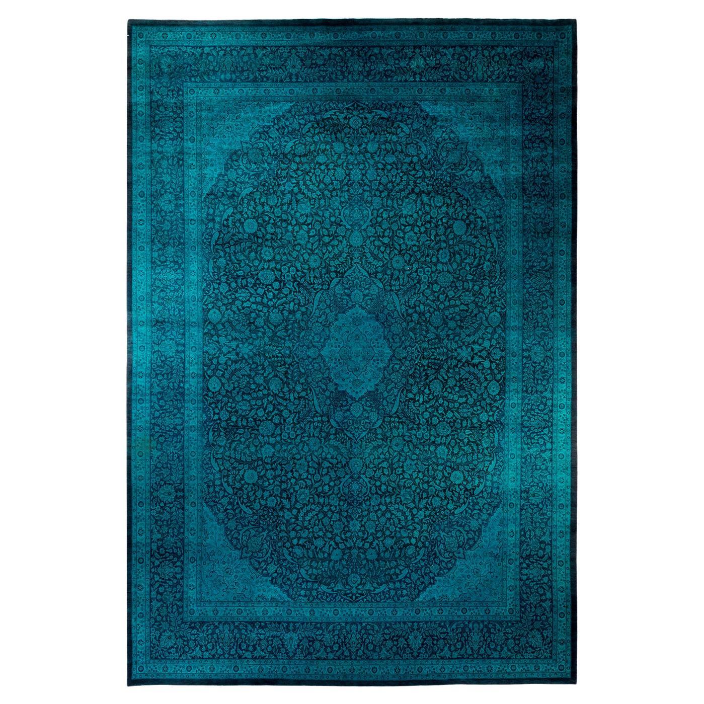 Contemporary Fine Vibrance Hand Knotted Wool Blue Area Rug