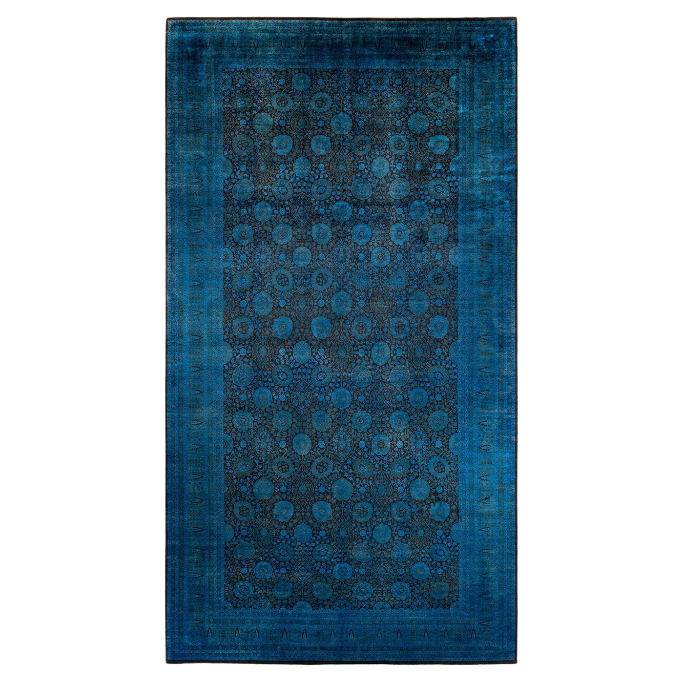 Contemporary Fine Vibrance Hand Knotted Wool Blue Area Rug