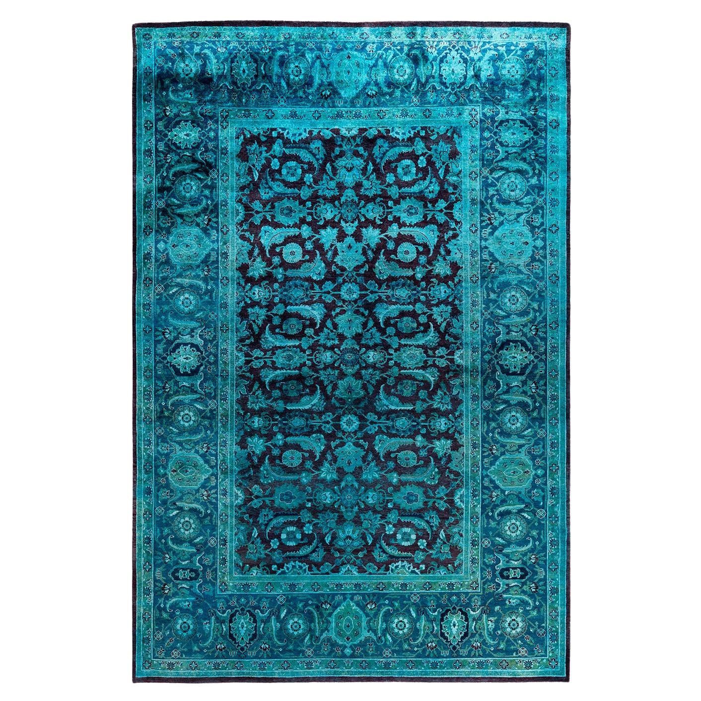 Contemporary Fine Vibrance Hand Knotted Wool Blue Area Rug
